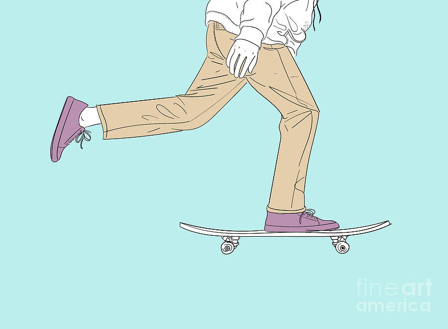 A Boy Playing Skateboard - Line Art Graphic Illustration Artwork Digital Art by Sambel Pedes