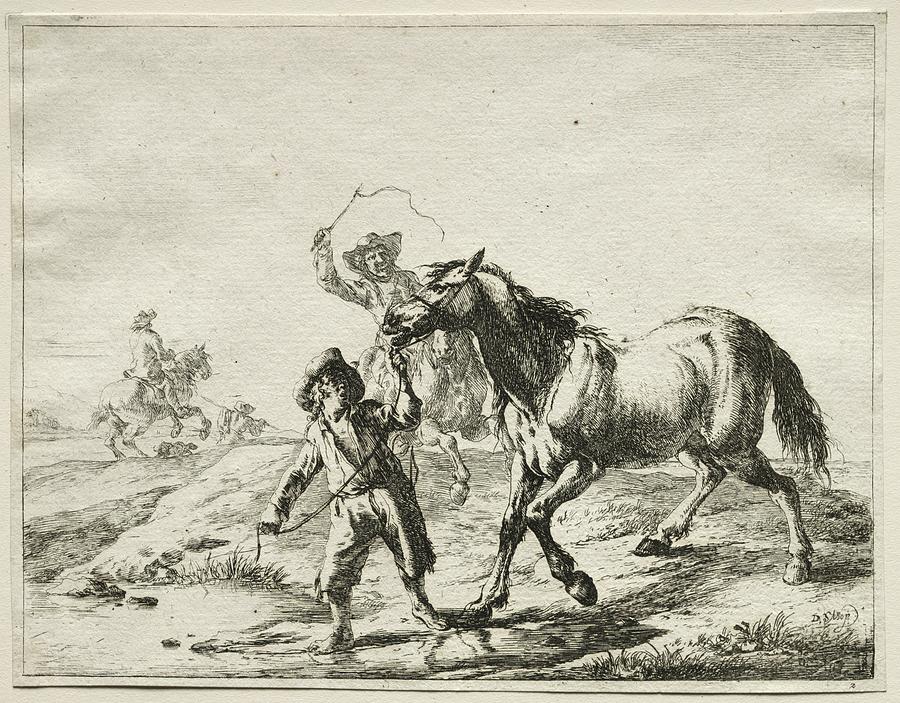 A boy taking a horse to drink Date unknown Dirck Stoop Dutch c 1618 to 1681 Painting by MotionAge Designs