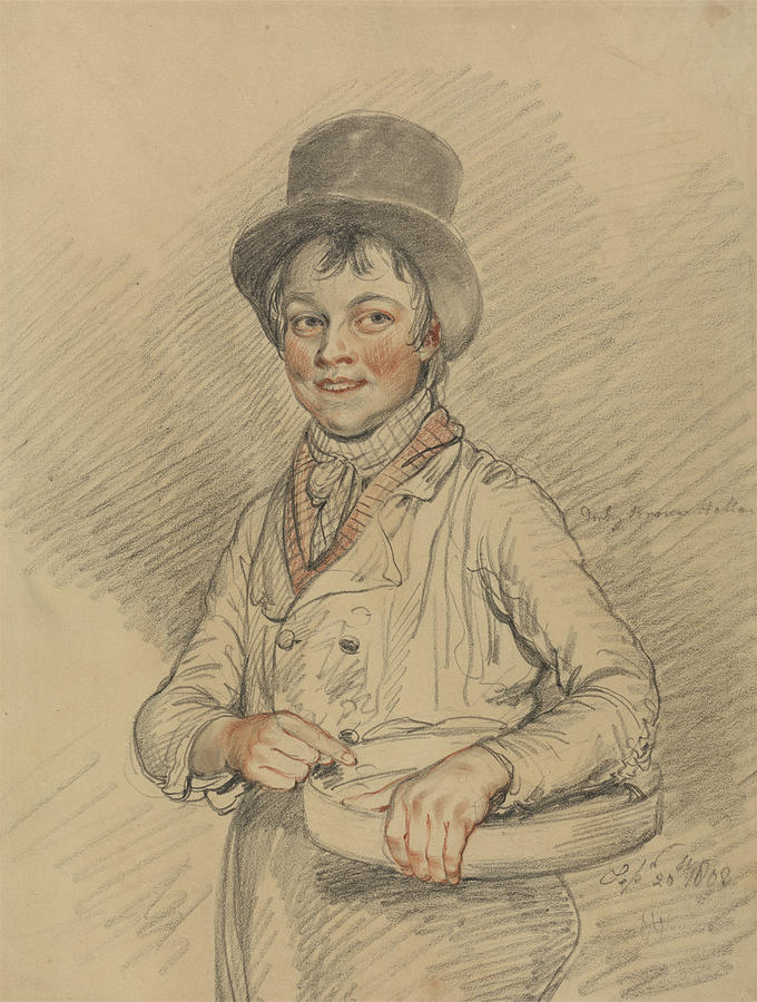 A Boy with a Basket Drawing by Samuel De Wilde