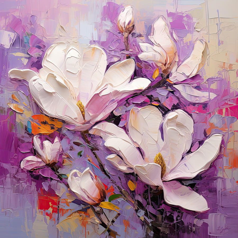 A Branch of Light Purple Magnolias Painting by Lourry Legarde