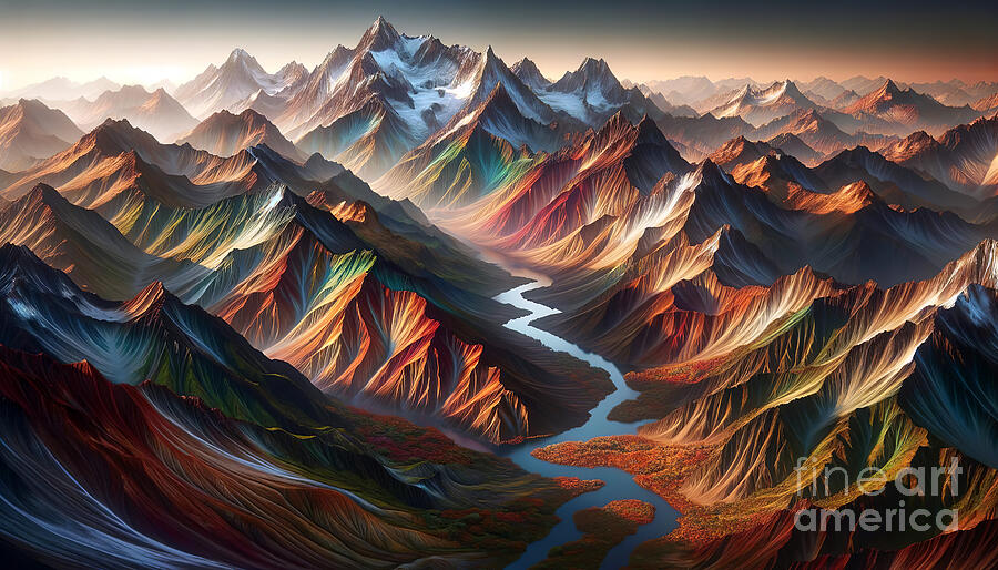 A breathtaking, surreal mountain landscape. Digital Art by Odon Czintos