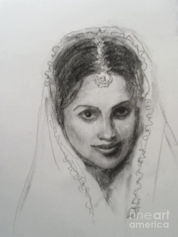 A bride Drawing by Asha Sudhaker Shenoy