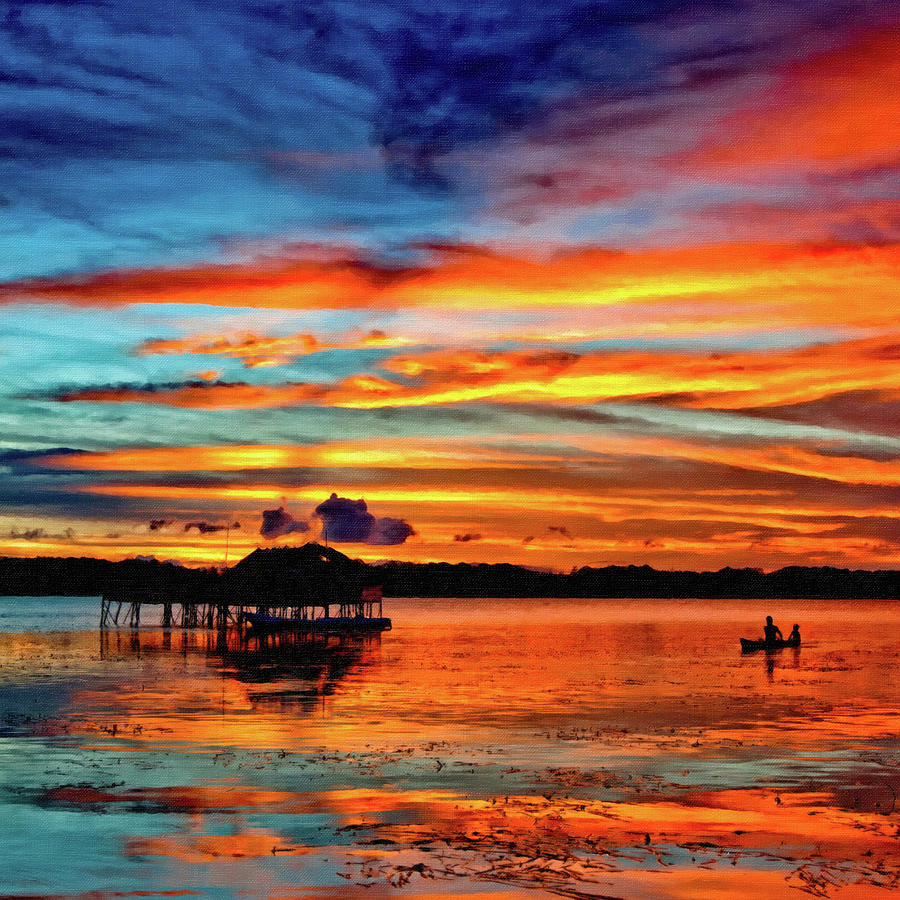 A Bright Orange Lagoon Sunset Painting
