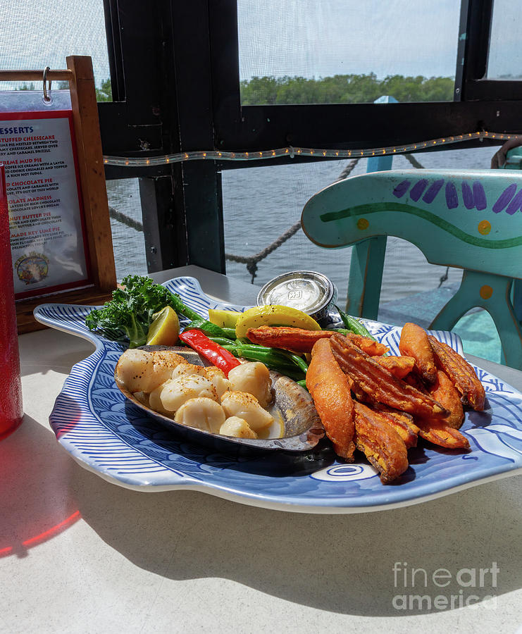 Broiled scallops lunch at a dockside restaurant in Bonita Beach FL Photograph by William Kuta
