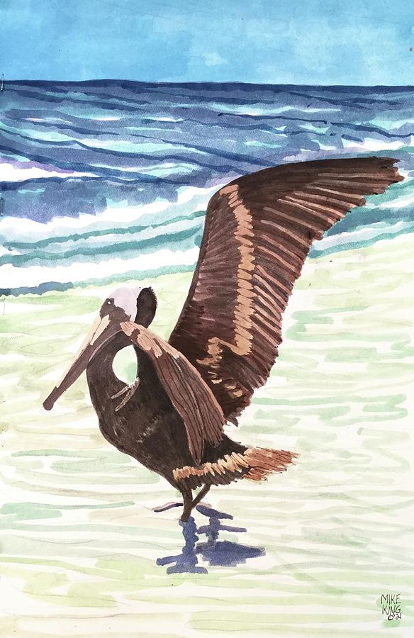 A Brown Pelican on Fl Gulf Coast Painting by Mike King