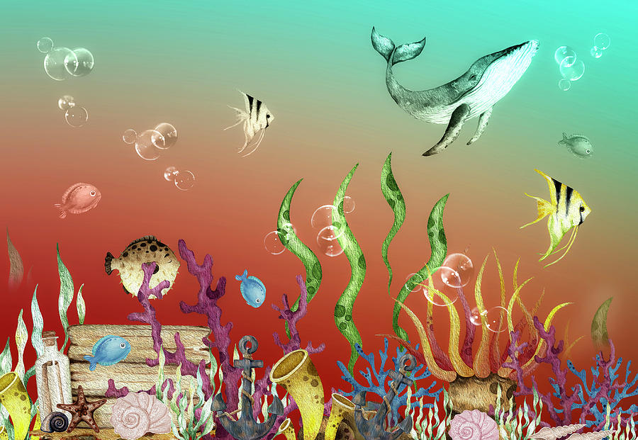A Bubbly Day On The Magical Coral Reef 3 Mixed Media by Johanna Hurmerinta
