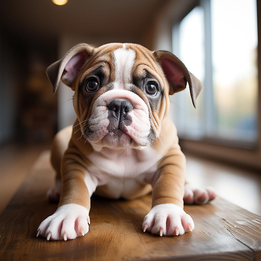 Golden Hues Photograph - A Bulldog Puppys Homely Wonderland by Maurice Monnier