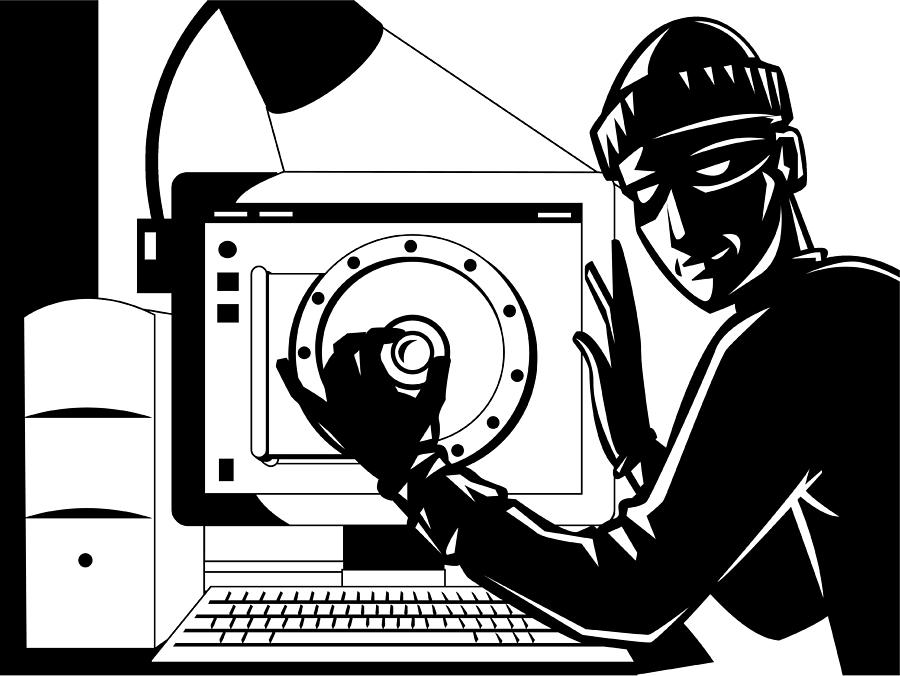 A burglar opening a safe that is a computer screen Drawing by Dynamic Graphics,2007