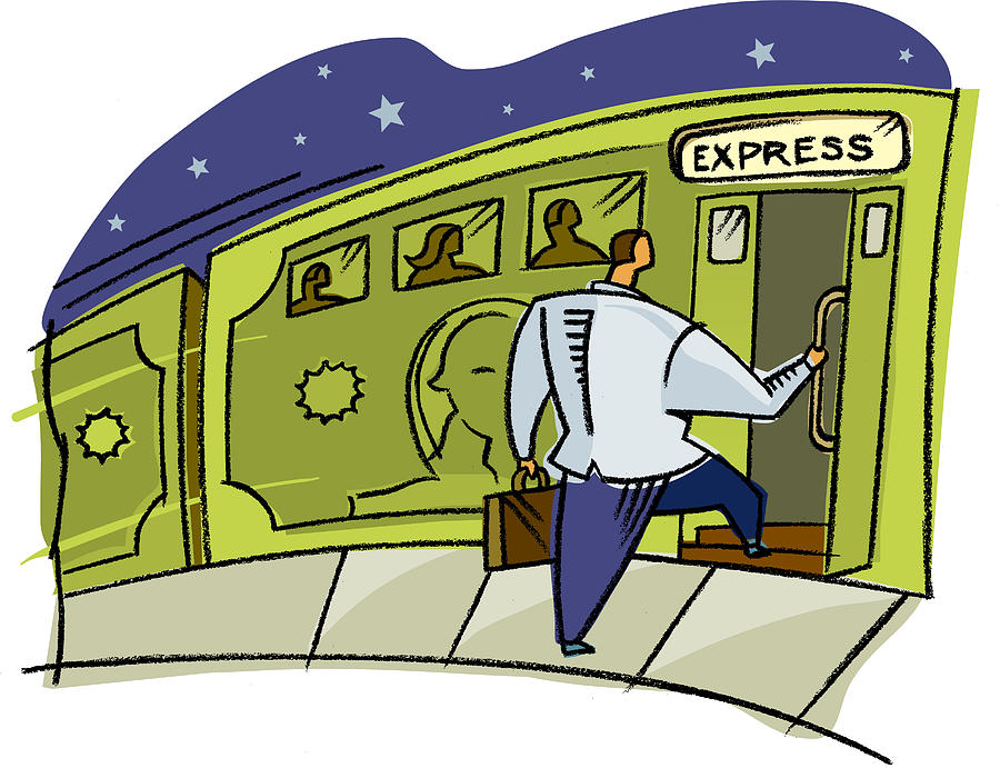 A businessman getting on the express train Drawing by Spark Studio