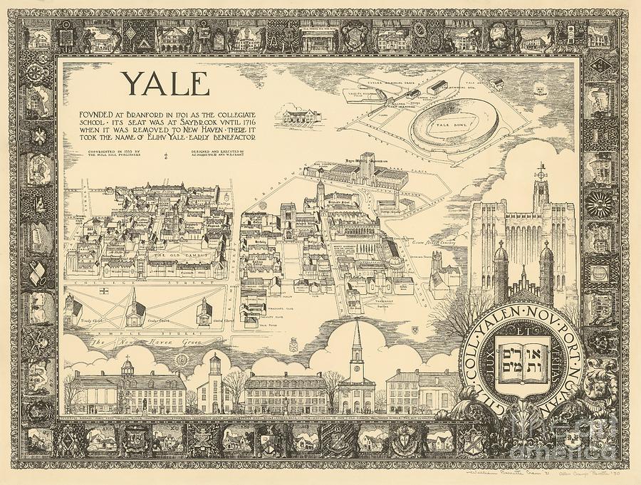 Yale University Digital Art - A C Parrette and W B Cram - Yale University - 1933 by Vintage Map