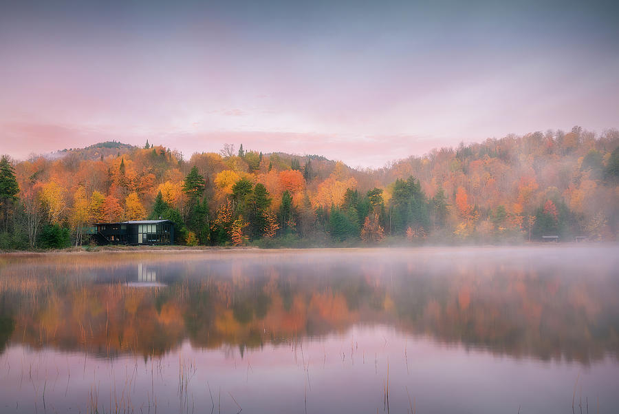 A Cabin By Lale Surrounded by Autumn Foliage  Photograph by Celia Zhen