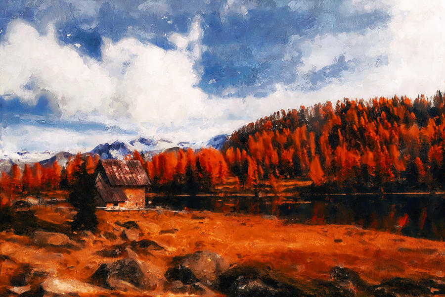 A cabin in the mountains Painting by AM FineArtPrints