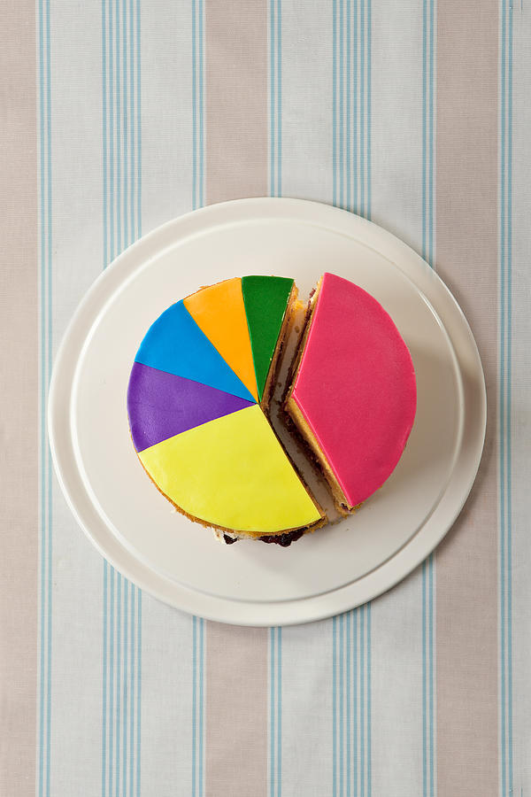 A cake designed as a pie chart. Photograph by Tim Platt
