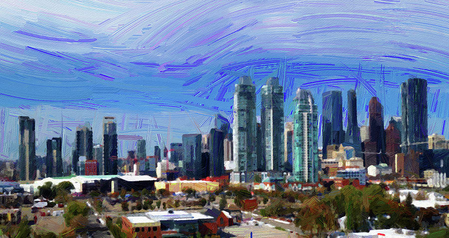 A Calgary Skyline, Oil Painting ca 2020 by Ahmet Asar Digital Art by Celestial Images
