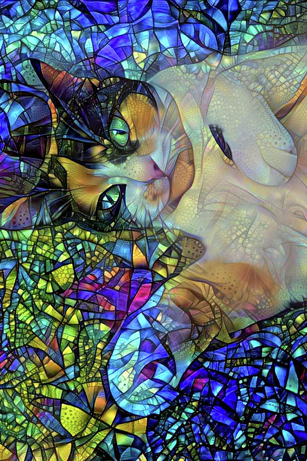A Calico Cat Named Shadow - Stained Glass Digital Art by Peggy Collins