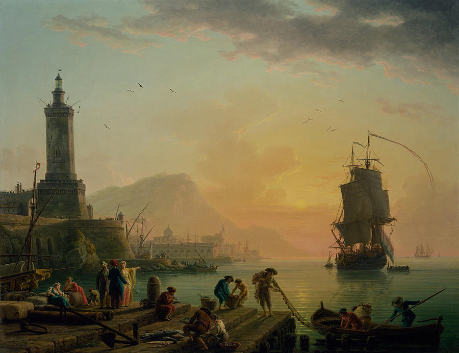 A Calm at a Mediterranean Port, 1770 Painting by Claude-Joseph Vernet