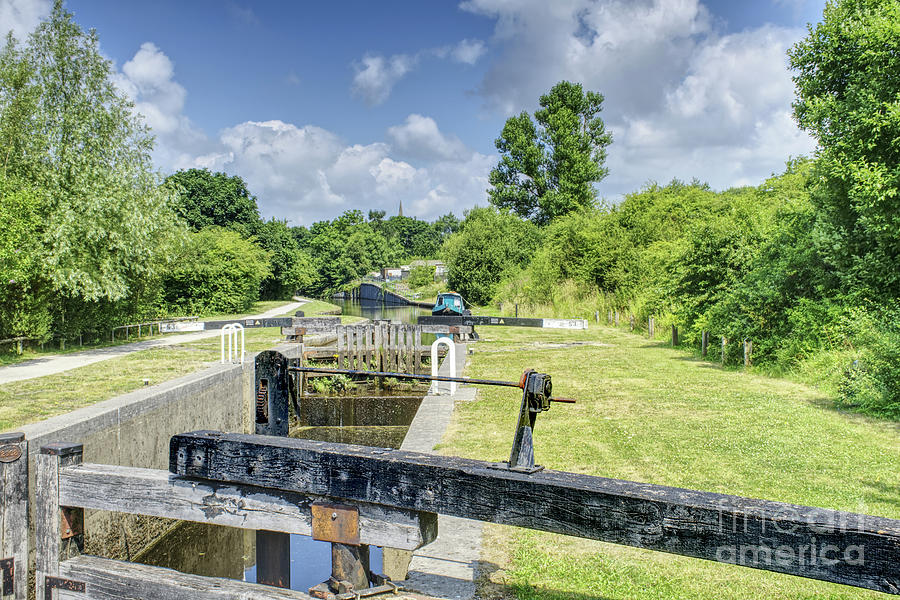 A Canal Barge Moored At A Lock On The Rochdale Canal England Photograph