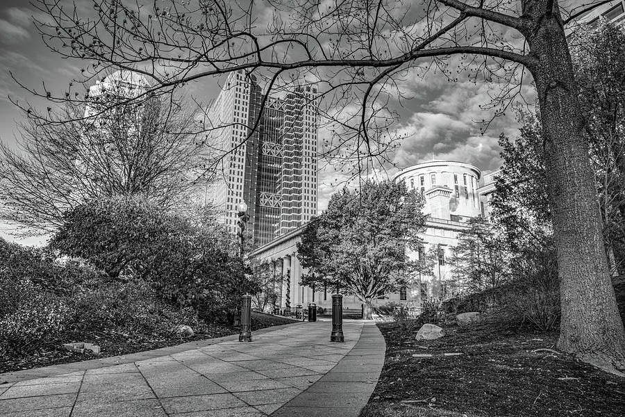 A Capitol Path To The Ohio Statehouse - Black And White Photograph