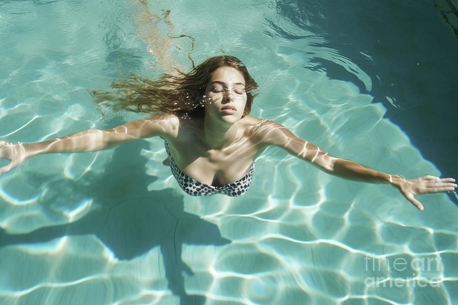 A captivating young woman gracefully dives into the cool, refres Photograph by Joaquin Corbalan