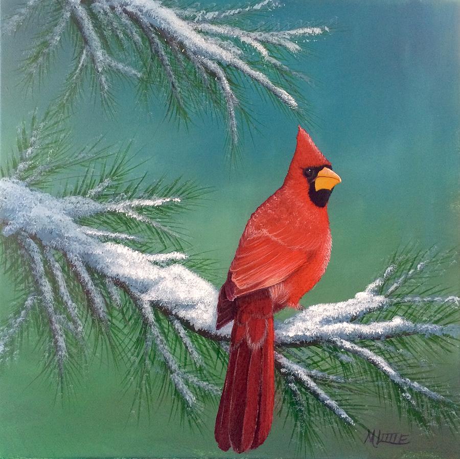 A Cardinal Winter Painting by Marlene Little