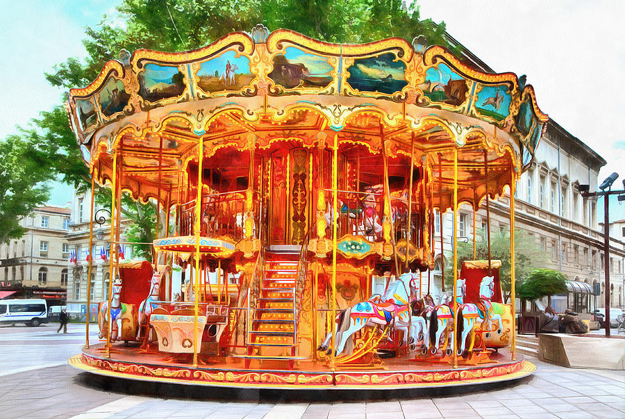 A carousel in a small romantic town Digital Art by Gina Koch