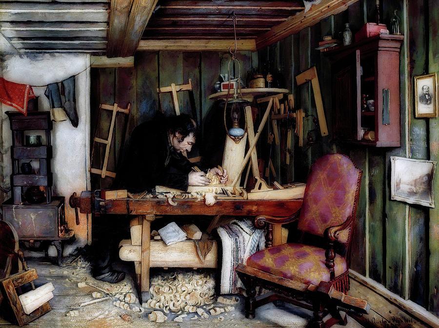 A Carpenters Workshop Painting by Gustave Wentzel