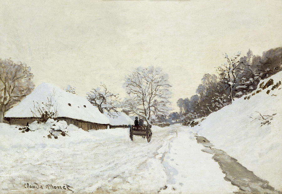 A Cart On The Snowy Road At Honfleur By Claude Monet Painting