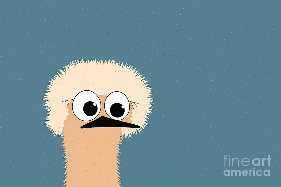 A Cartoon Ostrich Peeks Out With A Curious Expression, Big Eyes, And A Long Neck Against Digital Art