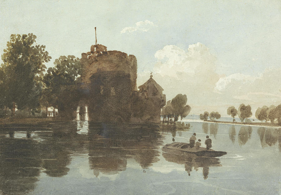 A Castle at the Waterside Drawing by John Varley