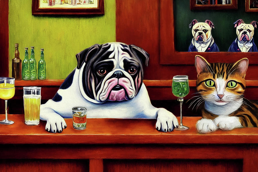 A Cat and a Dog Walk Into a Bar Digital Art by Peggy Collins