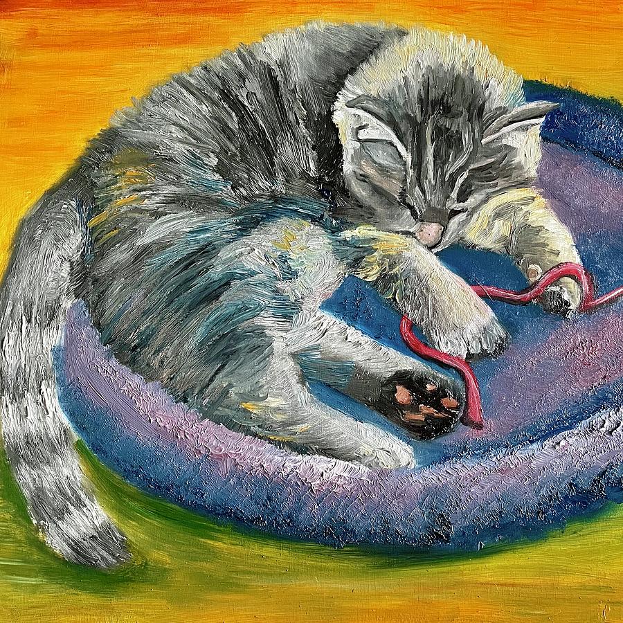 A Cat at Rest Never Stays at Rest Painting by Angie Andriot