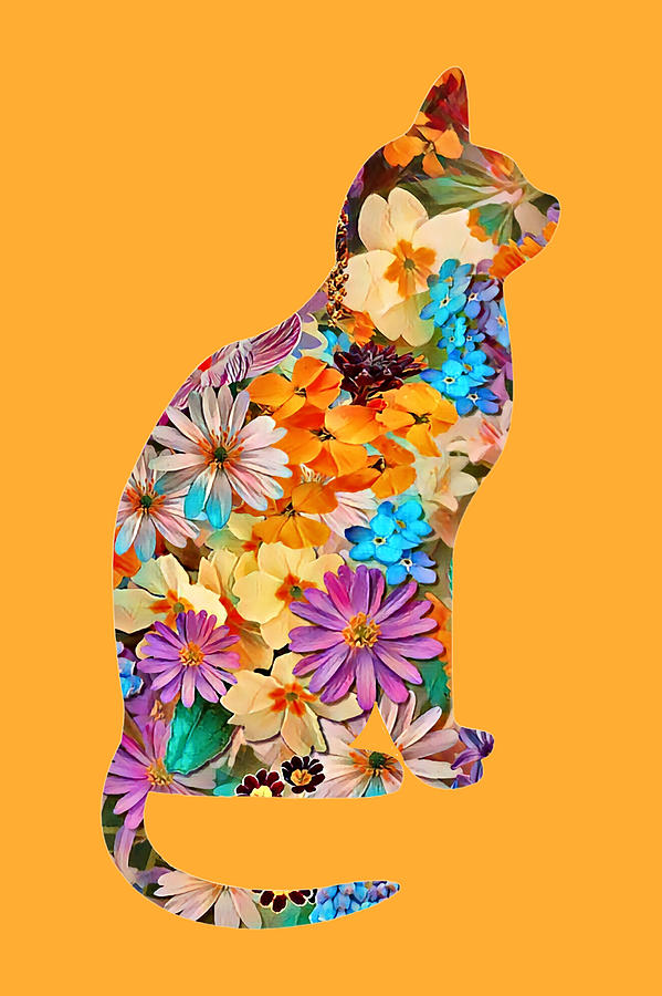 A Cat Made of Flowers Portrait Digital Art by Gaby Ethington