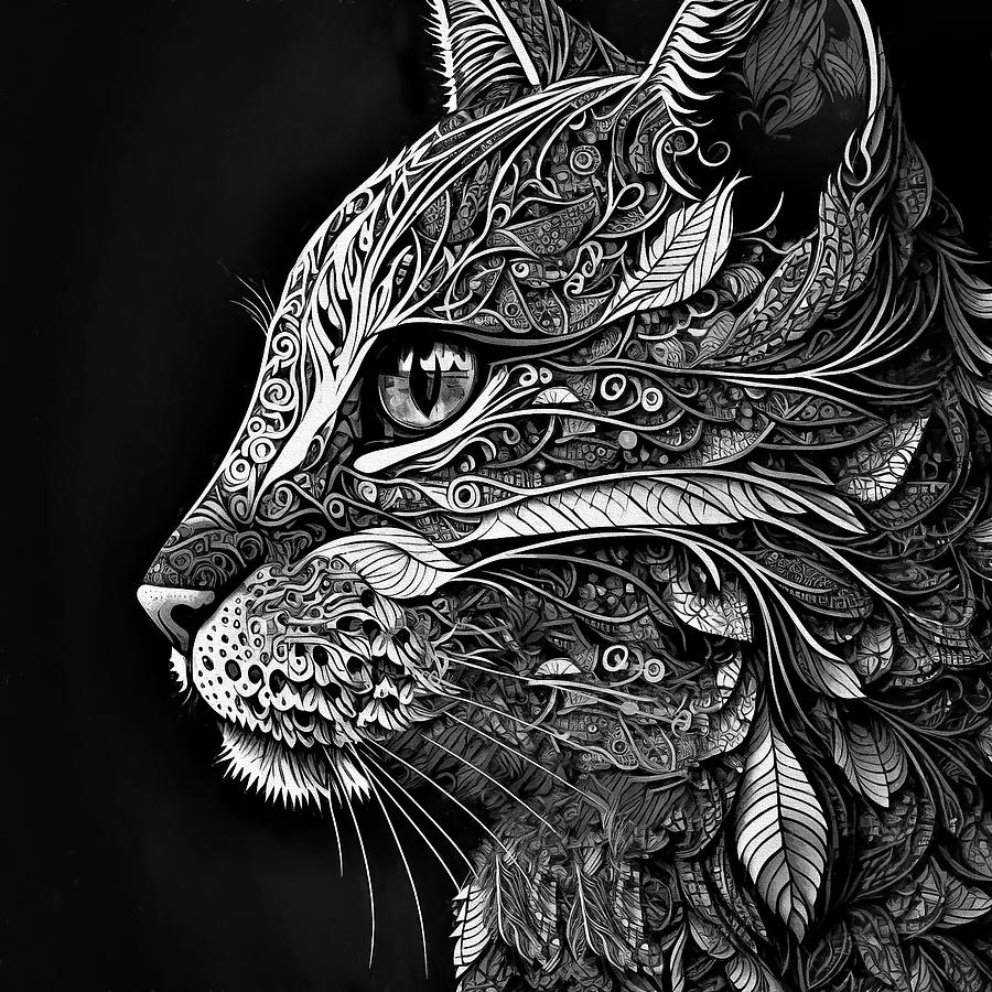 A Cat Named Autumn - Black and White Digital Art by Peggy Collins