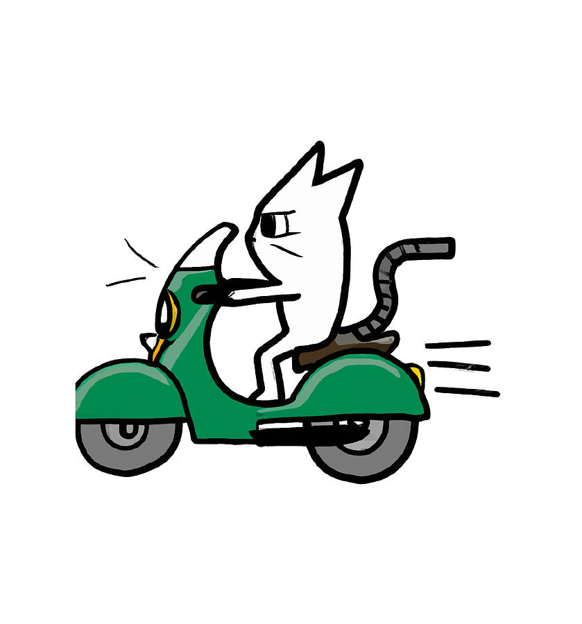 A Cat on a Scooter Cartoon 4 Drawing by Moran Matan | Fine Art America