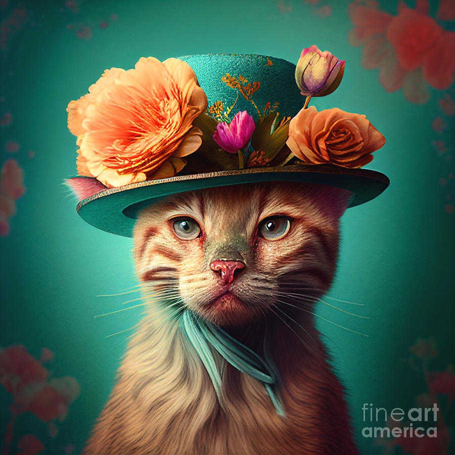 A cat with a hat Mixed Media by Binka Kirova
