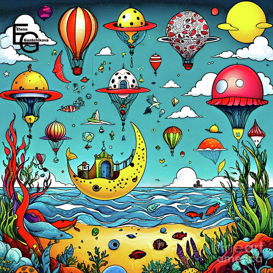 A Celebration of Color, An Air Festival Over the Sea. Sky in the Palms, Balloons Illuminating Digital Art by Elena Gantchikova A Celebration of Color, An Air Festival Over the Sea. Sky in the Palms, Balloons Illuminating Digital Art by Elena Gantchikova