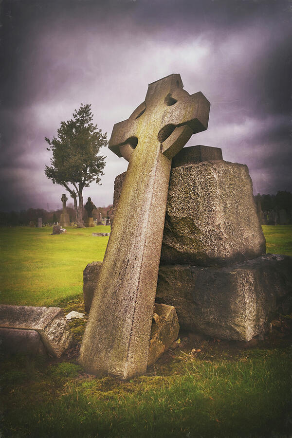 Cemetery Photograph - A Celtic Cross in Glasgow Scotland by Carol Japp