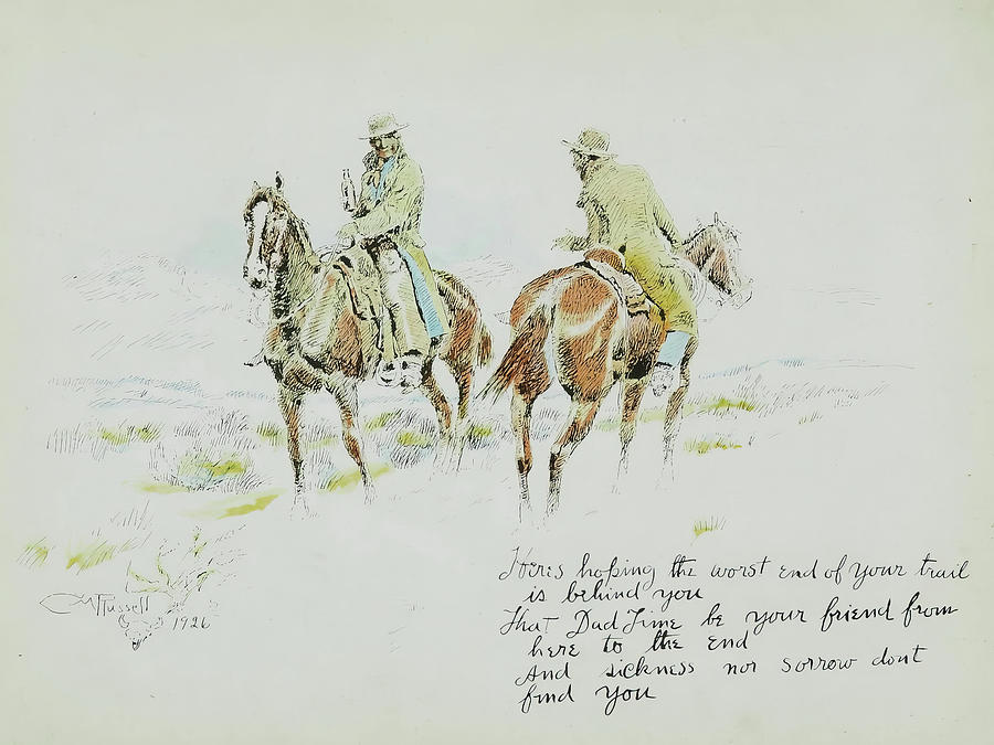 A Charles Russell Holiday Card 1926 Painting by Charles Marion Russell A Charles Russell Holiday Card 1926 Painting by Charles Marion Russell