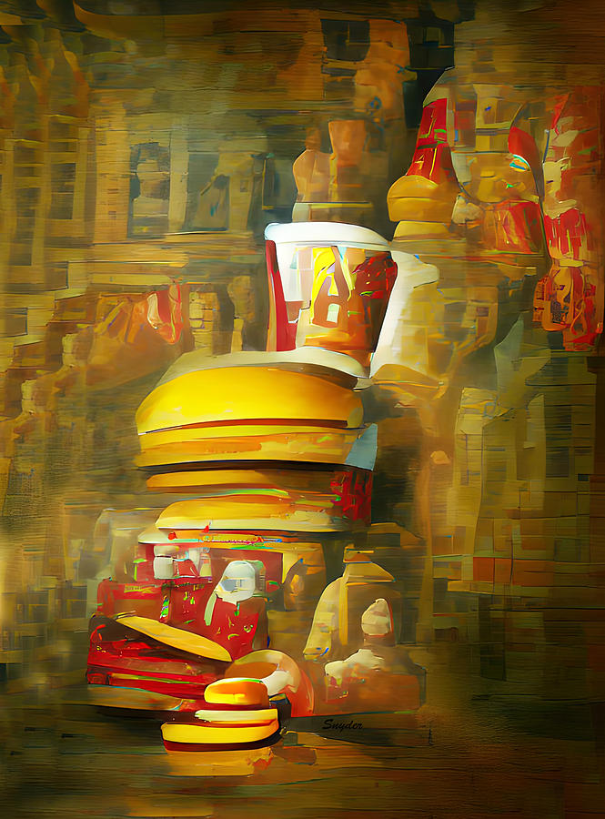 A Cheeseburger Onion Rings and Diet Coke AI Digital Art by Floyd Snyder