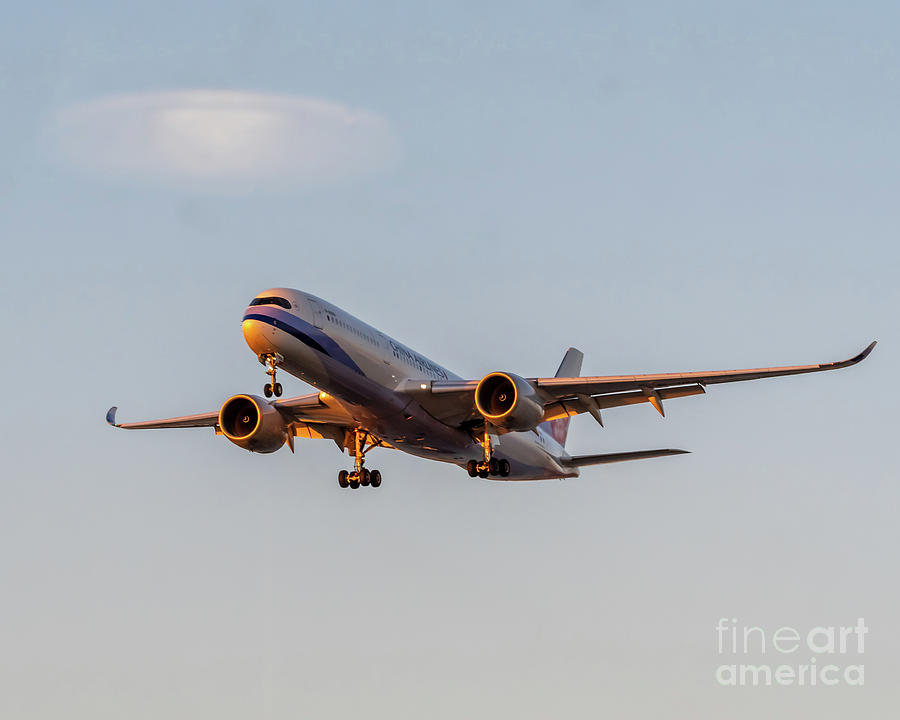 A China Airlines A350 On Final Accepting Yvr Sunset Light Photograph