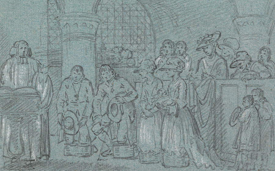 A Christening in Chevening Church, Kent Drawing by Benjamin West