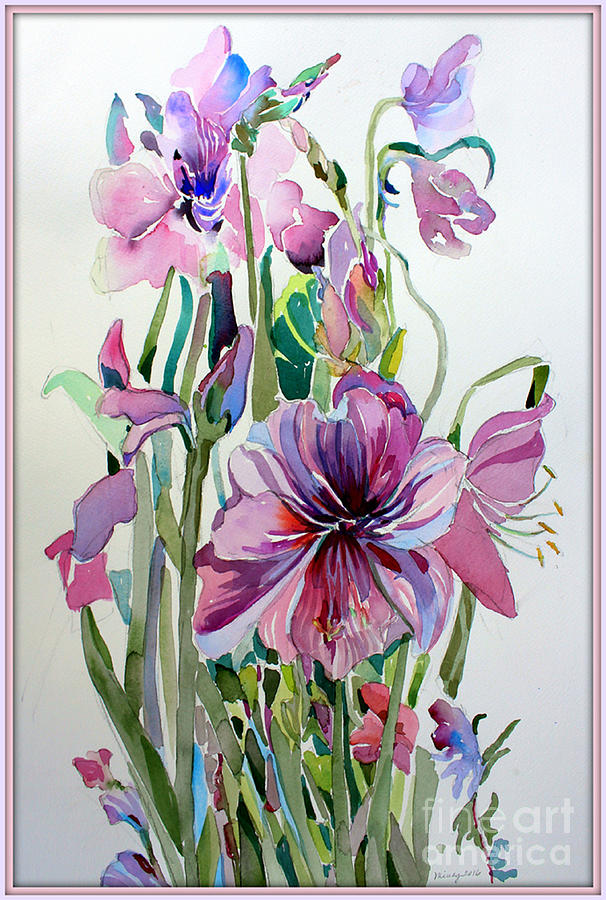 A Christmas Pink Amaryllis Painting by Mindy Newman