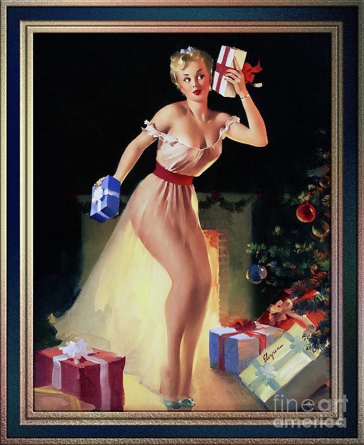 A Christmas Eve by Gil Elvgren Vintage Pin-Up Girl Art Painting by Rolando Burbon