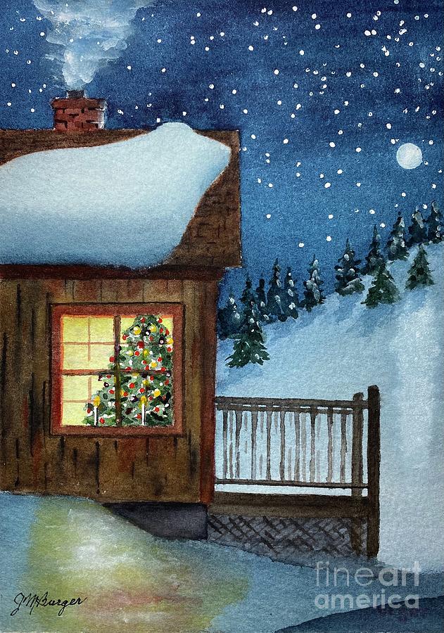 A Christmas Cabin Painting by Joseph Burger
