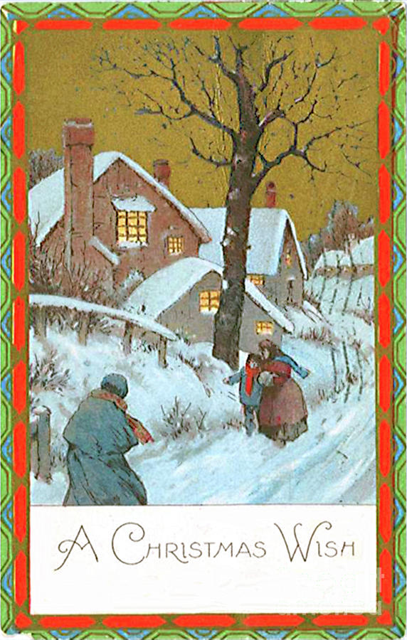 A Christmas Wish 1880s Vintage Card Mixed Media by Zal Latzkovich