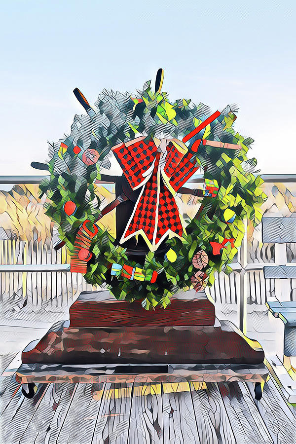 A Christmas Wreath On The Boards Digital Art