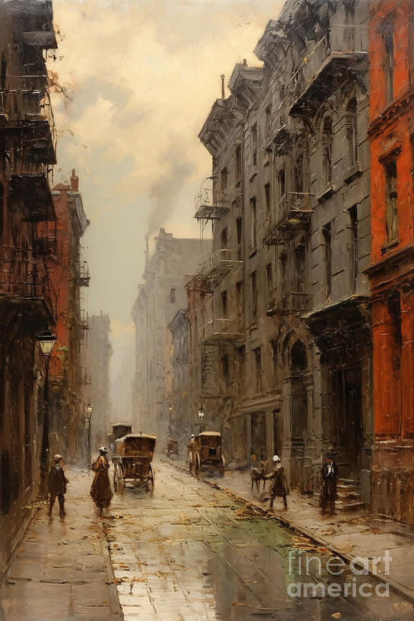 a  City  Street  by  Francis  Augustus  Silva  cad  d  a  bf  deddfc by Asar Studios Painting