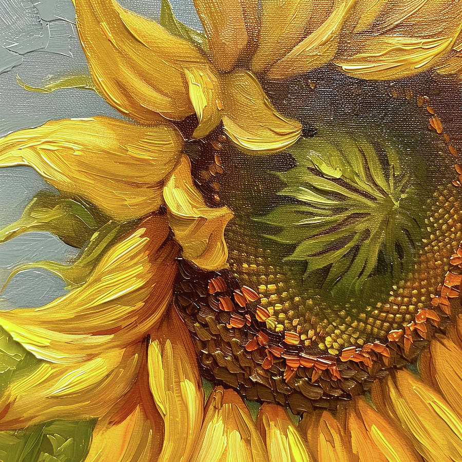 A Close Up Of A Sunflower Painting