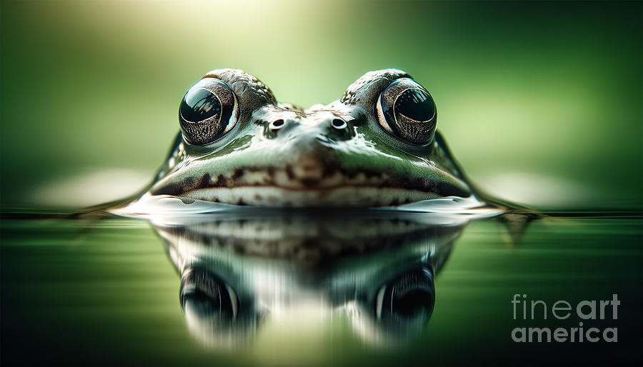 A close-up portrait of a green frog with reflective eyes Digital Art by Odon Czintos