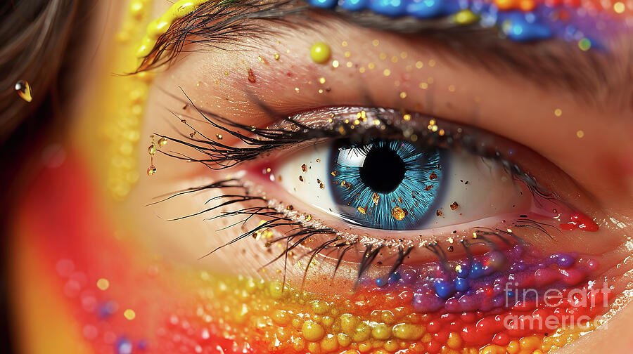 A close-up shows a vividly blue human eye  Digital Art by Odon Czintos